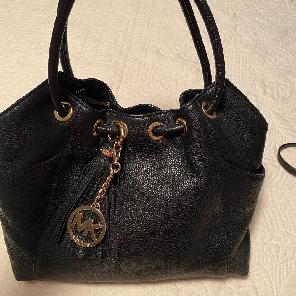 Michael Kors pebbled leather ring handle bucket drawstring bag